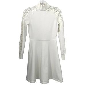 Eliza J Dress Womens White Lace Embellished Long Sleeve Mock Neck Size S